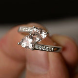 2ct Trillion Peach Morganite Double Stone Engagement Ring 14k White Gold Finish