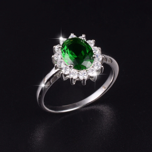 1.5ct Oval Cut Green Emerald Engagement Ring 14k White Gold Finish Floral Design