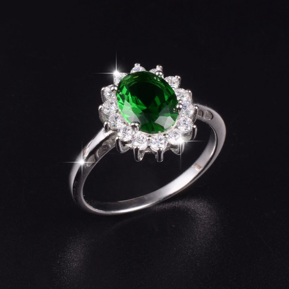 1.5ct Oval Cut Green Emerald Engagement Ring 14k White Gold Finish Floral Design