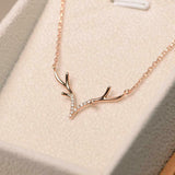 0.5ct Diamond Pendant with Chain Round Cut Deer Stag 14k Rose Gold Finish