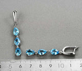 1.75ct Dangle Earrings Pear Cut Blue Topaz Three Stone 14k White Gold Finish