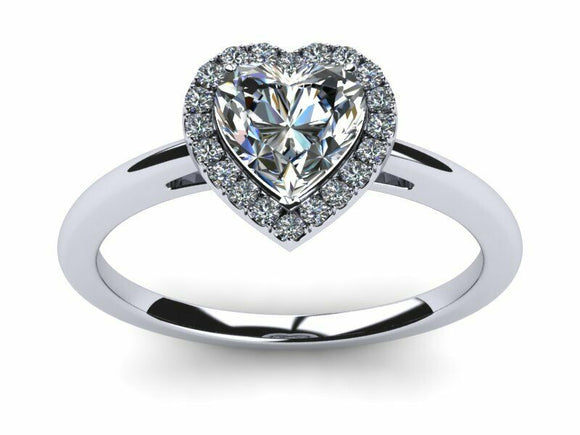 1.4ct Heart Cut VVS1D Diamond Halo Solitaire Engagement Ring 14k White Gold Over