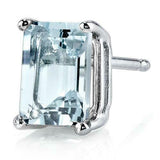 2Ct Emerald Cut Blue Aquamarine Solitaire Women Stud Earring 18K White Gold Over