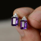 2ct Emerald Cut Purple Amethyst Diamond Elegant Stud Earrings 14k WhiteGold Over