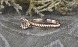 1ct Cushion Cut Peach Morganite Engagement Ring 14k RoseGold Over Rope Solitaire