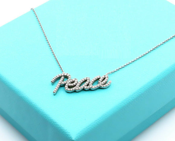 5Ct Round Cut Diamond Peace Word Pendant with Chain 14K White Gold Finish