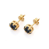 2ct Stud Earrings Round Cut Blue Sapphire Cluster Design 14k Yellow Gold Finish