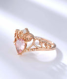 1ct Pear Cut Peach Morganite Milgrain Princess Crown Ring 14k Rose Gold Finish