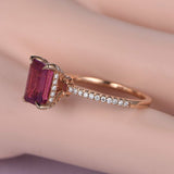 1ct Emerald Cut Pink Ruby Accents Solitaire Engagement Ring 14k Rose Gold Finish