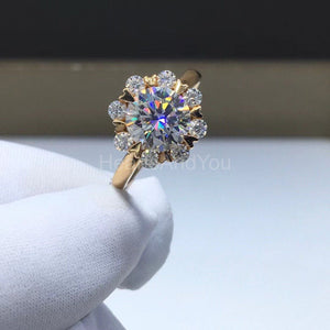 1ct Round Cut Moissanite Heart Prong Halo Engagement Ring 14k Yellow Gold Plated