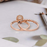 2.3ct Oval Cut Morganite Engagement Ring Milgrain Bridal Set 14k Rose Gold Over