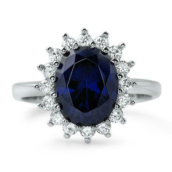 2.5ct Oval Cut Blue Sapphire Engagement Ring Floral Design 14k White Gold Finish