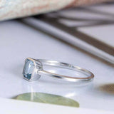 1ct Emerald Cut Blue Aquamarine Engagement Ring Solitaire 14k White Gold Finish