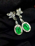 2.7ct Drop Earrings Oval Cut Green Emerald Floral Halo 14k White Gold Finish