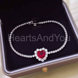 2ct Heart Cut Simulated Pink Ruby Halo Heart Shape Bracelet 14k WhiteGold Plated