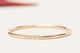 Minimalist Trilogy Engagement Ring 0.15ct Round Cut Diamond 14k Yellow Gold Over