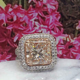 5ct Princess Cut Morganite Dual Halo Split Band Cocktail Ring 14k WhiteGold Over