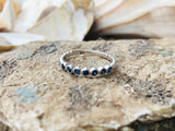 1ct Round Cut Blue Sapphire Beaded Ball Shank Solitaire Band 14k White Gold Over