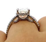 4Ct Oval Cut Diamond Accent Hidden Halo Solitaire Ring 14K White Gold Finish