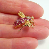 2.14ct Round Cut Pink Ruby Bee Design Pin Brooch 14k Yellow Gold Finish