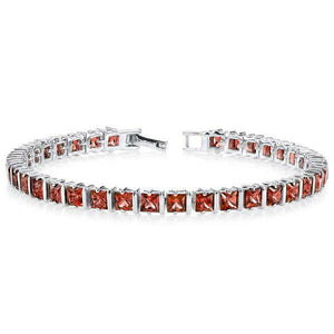 12Ct Princess Cut Red Garnet Stylish Women Tennis Bracelet 14K White Gold Finish