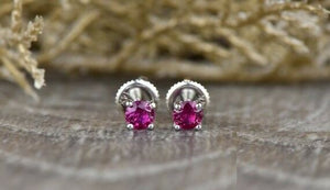 1ct Round Cut Pink Ruby 4 Prong Solitaire Stud Earrings 14k White Gold Finish