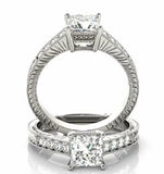 1.7ct Princess Cut Diamond Milgrain Vintage Engagement Ring 14k White Gold Over