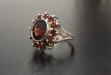 2.6ct Engagement Ring Oval Cut Red Garnet Floral Cluster 14k White Gold Finish