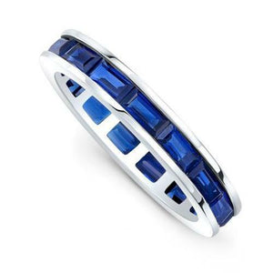 4Ct Baguette Cut Blue Sapphire Full Eternity Wedding Band 14K White Gold Finish