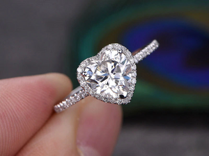 1.5ct Heart Cut Diamond Halo Engagement Ring 14k White Gold Finish Round Accents