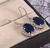 2.5ct Drop Earrings Oval Cut Sapphire Diamond Halo Fish Hook 14k White Gold Over