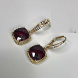 2ct Dangle Earrings Cushion Cut Ruby Ruby Diamond LeverBack 14k Yellow Gold Over