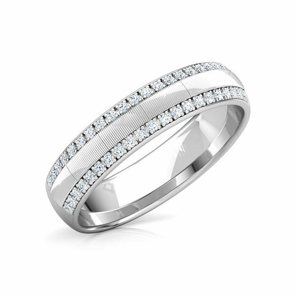 1ct Wedding Ring Band Round Cut Diamond Two Row Textured 14k White Gold Finish