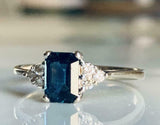 3ct Engagement Ring Emerald Cut Blue Sapphire Diamond Petite 14k White Gold Over