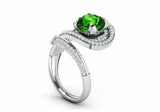 2.5ct Cushion Cut Green Emerald Open Cocktail Bypass Ring 14k White Gold Finish