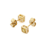 0.7ct Stud Earrings Princess Cut Yellow Sapphire Bezel Set 14k Yellow Gold Over