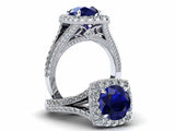 2.5ct Round Blue Sapphire Engagement Ring Split Shank Halo 14k White Gold Finish