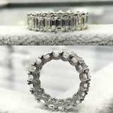 7.5ct Emerald Diamond Full Eternity Wedding Band Ring 14K White Gold Over Iced