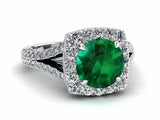 3ct Round Cut Green Emerald Split Shank Halo Bridal Set Ring 14k White Gold Over