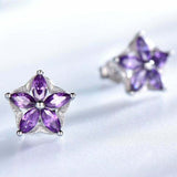 2.6ct Stud Earrings Marquise Cut Purple Amethyst Floral 14k White Gold Finish