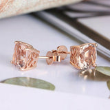 2ct Cushion Cut Peach Morganite Solitaire Stud Earrings 14k Rose Gold Finish