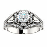 2ct Round Cut Diamond Vintage Design Engagement Ring 14k White Gold Finish New