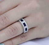 1.5ct Baguette Blue Sapphire Wedding Band Milgrain Stackable 14k White Gold Over