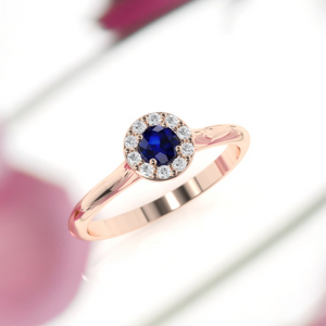 1.5ct Round Brilliant Cut Blue Sapphire Engagement Ring 14k RoseGold Finish Halo