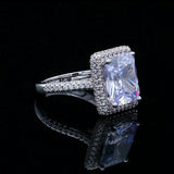 4Ct Radiant Cut Diamond Halo Solitaire with Accents Ring 14K White Gold Finish