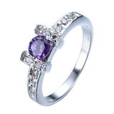 1.7ct Round Cut Purple Amethyst Engagement Ring 14k White Gold Finish Stackable