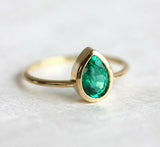 1ct Pear Green Emerald Engagement Ring 14k Yellow Gold Over Bezel Set Solitaire