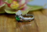 1ct Heart Cut Green Emerald Engagement Ring Diamond Claddagh 14k White Gold Over