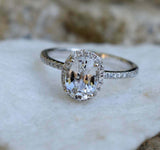 1.6ct Engagement Ring Oval Cut Diamond Accent Halo Design 14k White Gold Finish