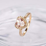 2ct Heart Cut Peach Morganite Diamond Halo Claw Prong Ring 14k YellowGold Finish